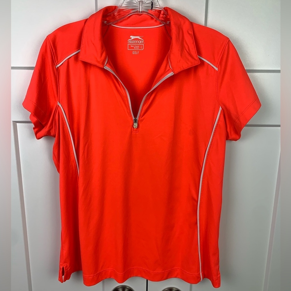 Slazenger L 1/4 Zip Golf Polo Shirt Top Short Sleeve Pickleball Tennis Neon Red
